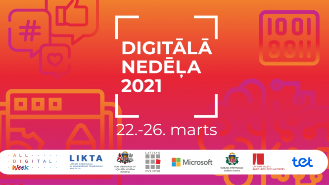 Digitālās nedēļas 2021 lielais banneris ar galveno partneru logo