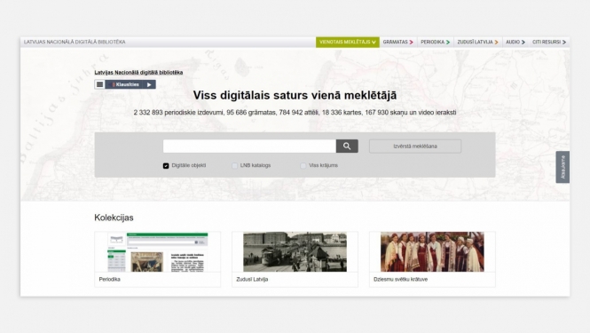 Platformas digitalabiblioteka.lv ekrānšāviņš