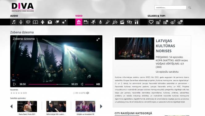 Platformas Diva.lv ekrānšāviņš ar attēlu no koncertieraksta