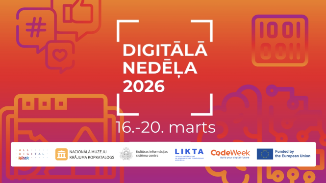 Pasākuma vizuālis, kur attēlots Digitālās nedēļas 2026 nosaukums, kā arī atbilstošie logo