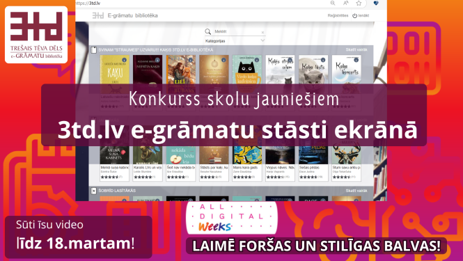 Digitālās nedēļas 2025 logo ar uzrakstu ar konkursa nosaukumu un 3td.lv logo