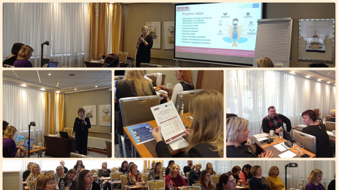 Kolāža ar attēliem no semināra - dalībnieki un prezentētāji