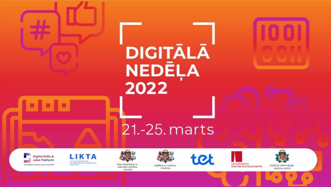 Digitālās nedēļas 2022 lielais banneris ar galveno partneru logo