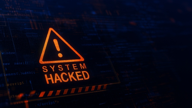 Uzraksts datora ekrānā System Hacked