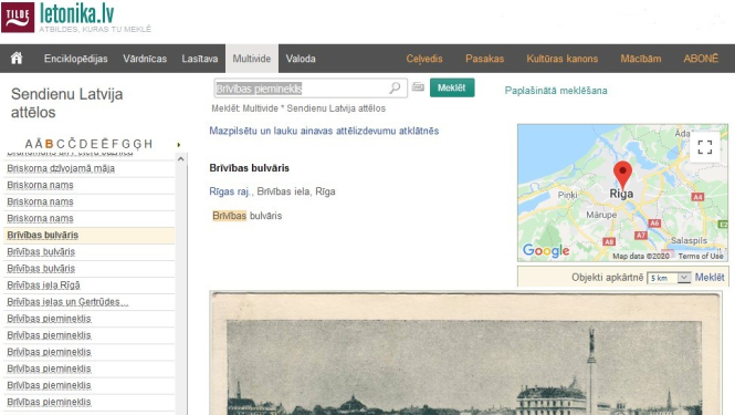 Letonika.lv ekrāna skats ar Brīvības pieminekli