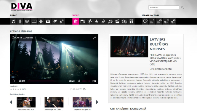 Platformas Diva.lv ekrānšāviņš ar attēlu no koncertieraksta