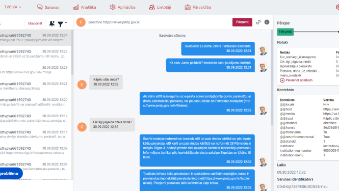 Skats no virtuālā asistenta Zintis darba vides