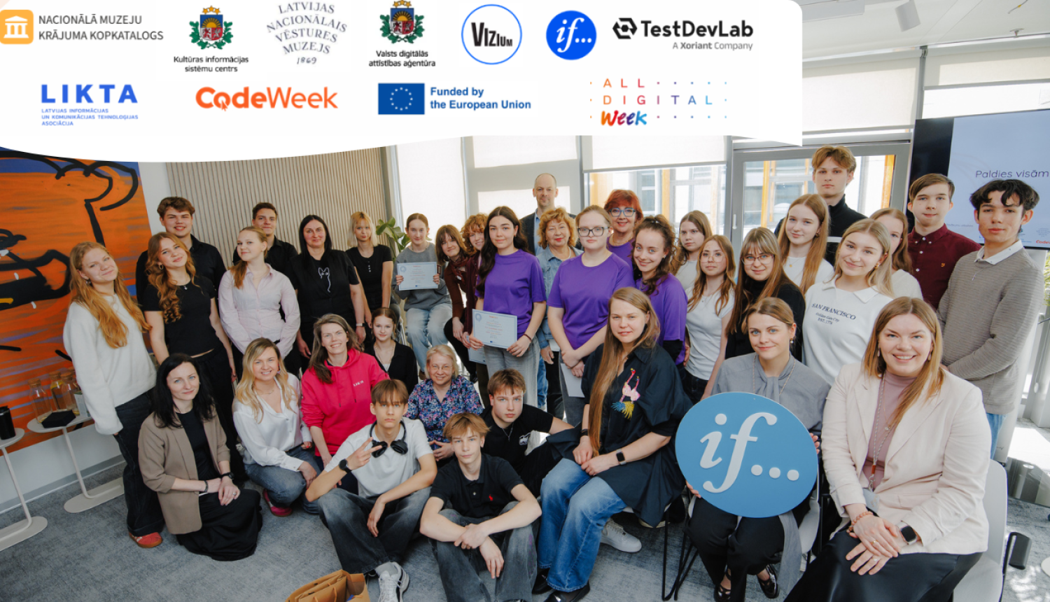 Komandas kopbilde, kur norādīti arī visu konkursa atbalstītāju logo