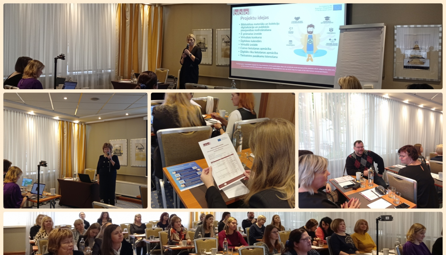 Kolāža ar attēliem no semināra - dalībnieki un prezentētāji