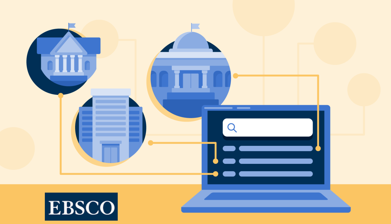 Zīmēts attēls ar atvērtu portatīvo datoru un uzrakstu EBSCO