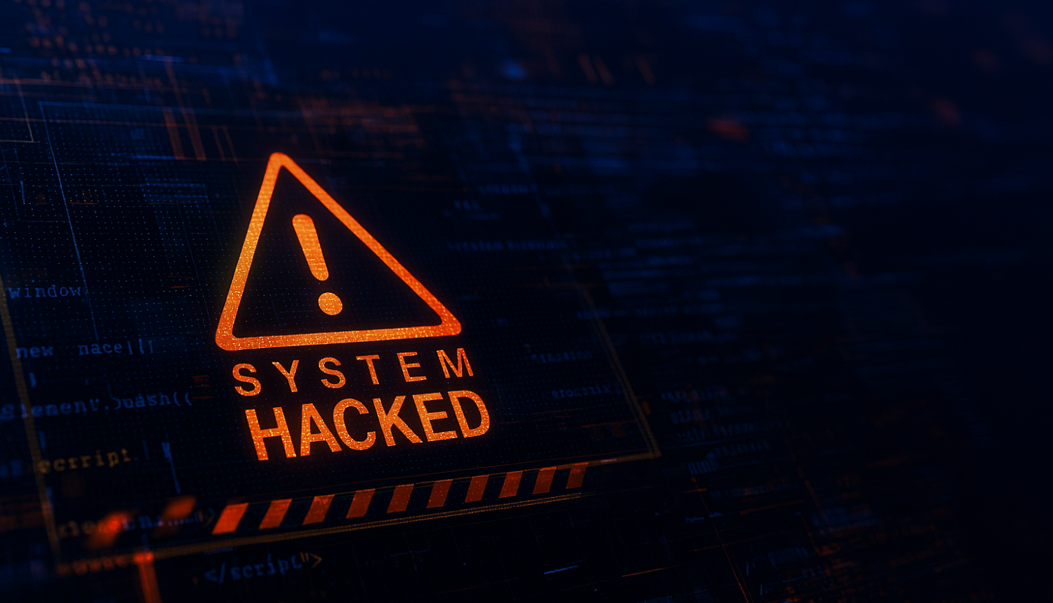 Uzraksts datora ekrānā System Hacked