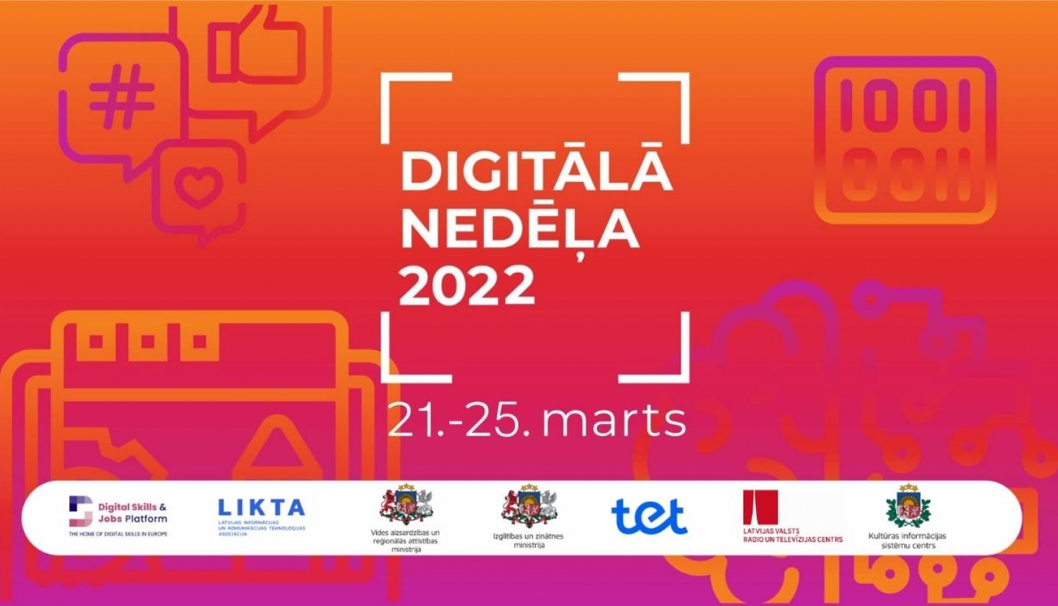 Digitālās nedēļas 2022 lielais banneris ar galveno partneru logo