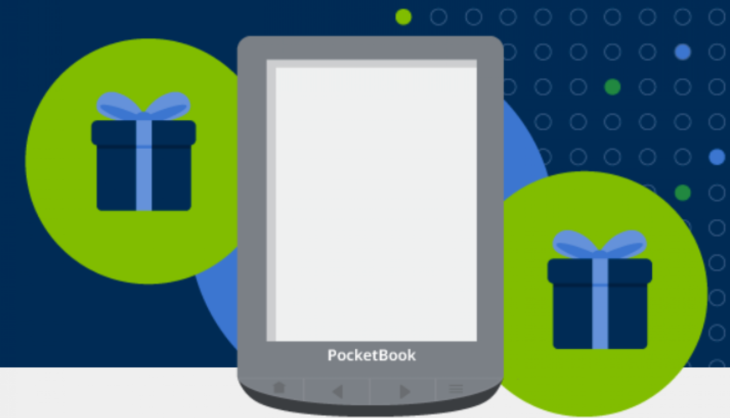 Stilizēts attēls ar e-grāmatu lasītāju Pocket Box
