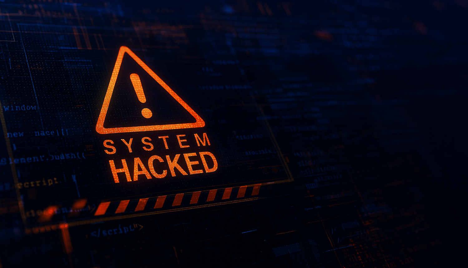 Uzraksts datora ekrānā System Hacked