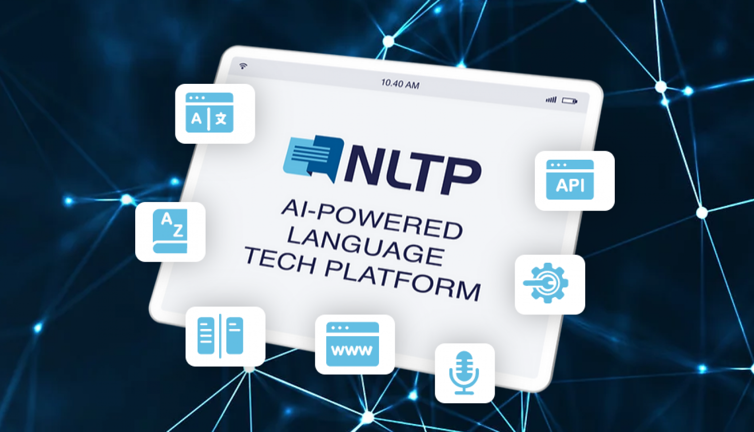 Planšete ar uzrakstu NLTP un platformas funkciju ikonām